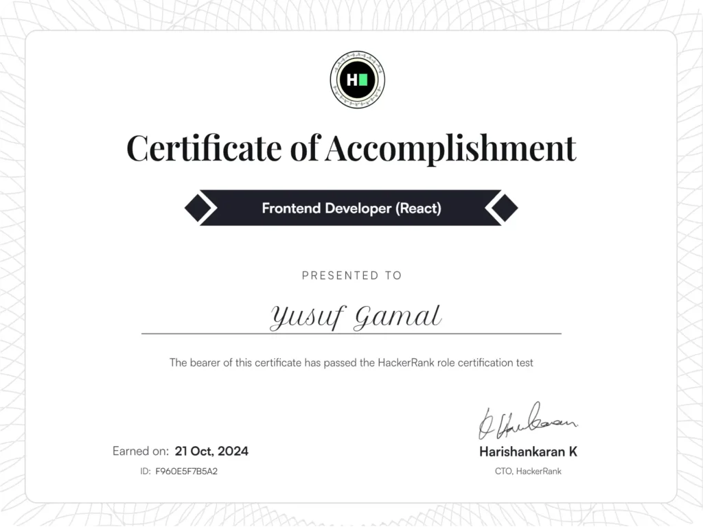 Frontend Developer (React) Certificate